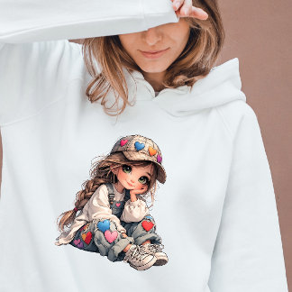 Söt flicka i Heart Patch-outfit Kawaii konst T Shirt
