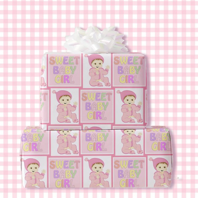 Söt Flicka i Rosa Baby Shower Pastel Presentpapper (Skapare uppladdad)