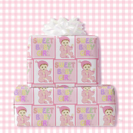 Söt Flicka i Rosa Baby Shower Pastel Presentpapper