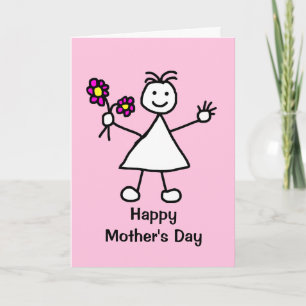 Söt flicka med blommor Mors dag Kort