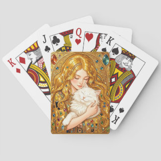 Söt flicka med katt Art Nouveau Gustav Klimt stil Casinokort