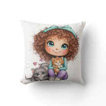 Söt flicka med kattungar Kawaii mysig konst