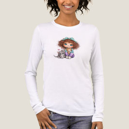 Söt flicka med kattungar Kawaii mysig konst T Shirt