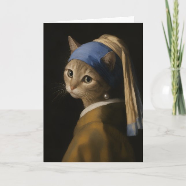 Söt flicka med pärlörhänge Kattseriefigur Konst Kort (Framsida)