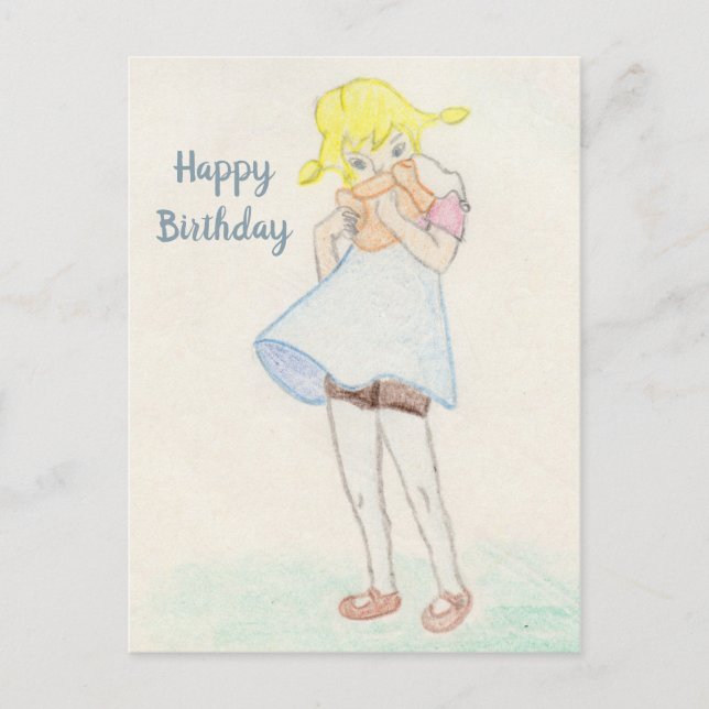 Söt flicka med teddybjörn vykort (Framsida)