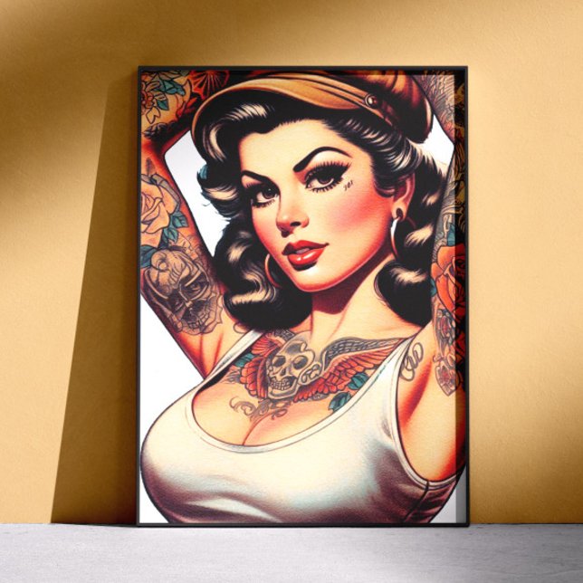 Söt flicka med vintage-tatuering poster (Skapare uppladdad)