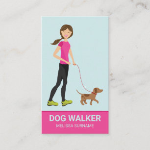 Söt flicka och brun hund - hundpromenadtjänster visitkort