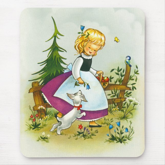 Söt flicka och hund musmatta (Framsidan)