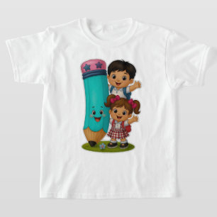 🧒👧💕Söt flicka & pojke tecknad kids basic  T Shirt