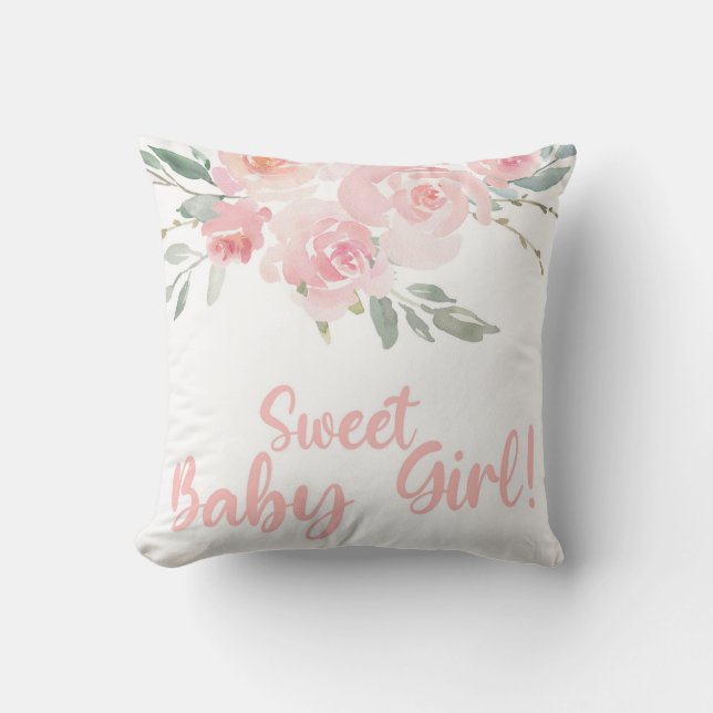 Söt Flicka rosa blommigt babyduschkudde. Kudde (Framsida)