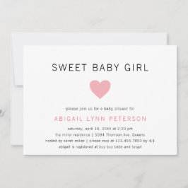 Söt Flicka Rosa Heart Cute Baby Shower Inbjudningar