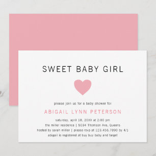 Söt Flicka Rosa Heart Cute Baby Shower Inbjudningar