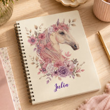 Söt flicka rosa lila blommig hästmonogram