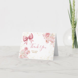 Söt flicka rosa rosett Coquette baby shower Floral Tack Kort