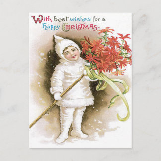 Söt flicka Snö Julstjärna Gul slinga Vykort