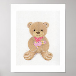 Söt flicka Teddybjörn Nursery Art Print Poster