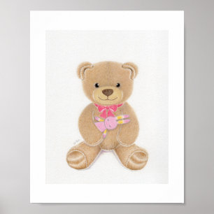 Söt flicka Teddybjörn Nursery Art Print Poster