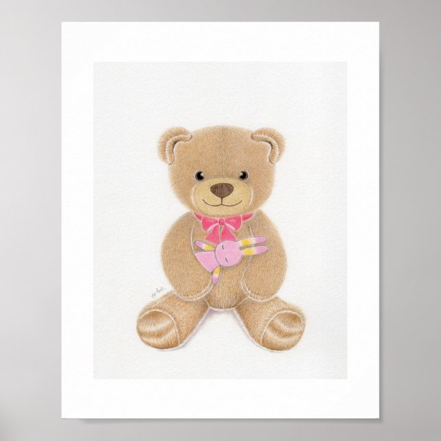 Söt flicka Teddybjörn Nursery Art Print Poster (Framsidan)