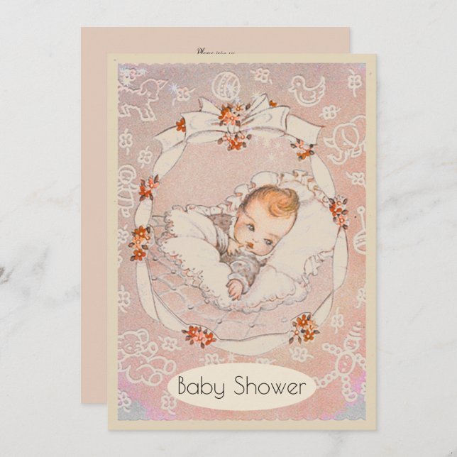 Söt Flicka Vintage Babykläder Inbjudningar (Fram/baksida)