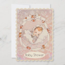 Söt Flicka Vintage Babykläder Inbjudningar
