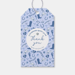 Söt flickaktig blå kust cowgirl randig tack presentetikett