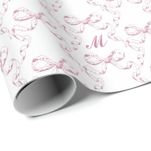 Söt flickaktig estetisk rosa rosettmonogram presentpapper