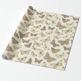 Söt flickaktig guld beige fjärilsmönster presentpapper
