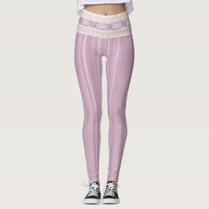 Söt flickaktig lila design spetskant yoga leggings