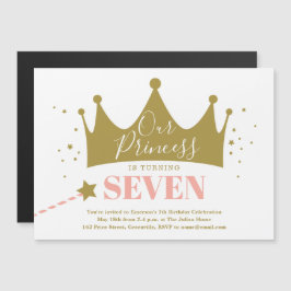 Söt flickaktig prinsessa rosa födelsedagsfest inbj magnetisk inbjudningskort