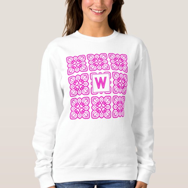 Söt Flickaktigt Shock rosa Monogram Snöre T Shirt (Framsida)
