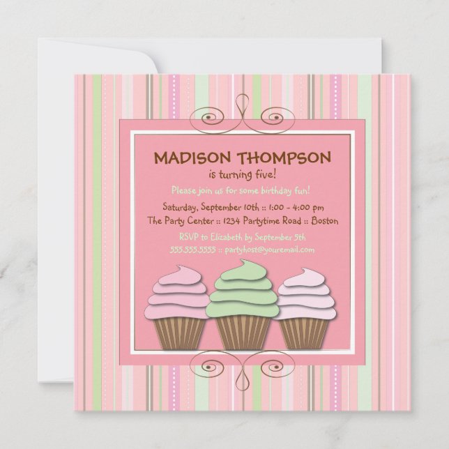 Söt flickamuffinfödelsedagsfest inbjudan (Framsida)