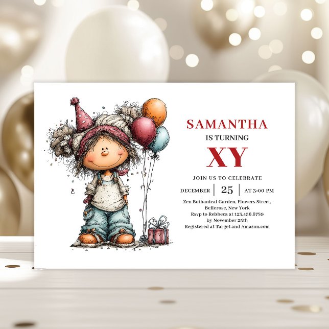 Söt flickas födelsedagsinbjudan Estetisk festidé Inbjudningar (Cute Girl Birthday Invitation Aesthetic Party Ideas)