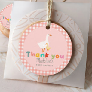 Söt flickig coquette rosa dum gås baby shower gåvor etiketter