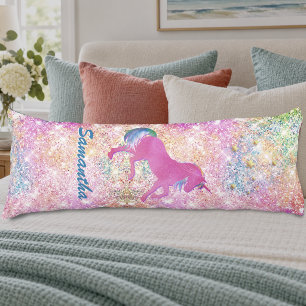 Söt, flickig, het rosa regnbåge enhörning Glitter Kroppskudde