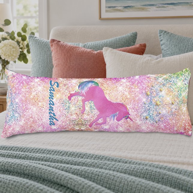 Söt, flickig, het rosa regnbåge enhörning Glitter Kroppskudde (Skapare uppladdad)