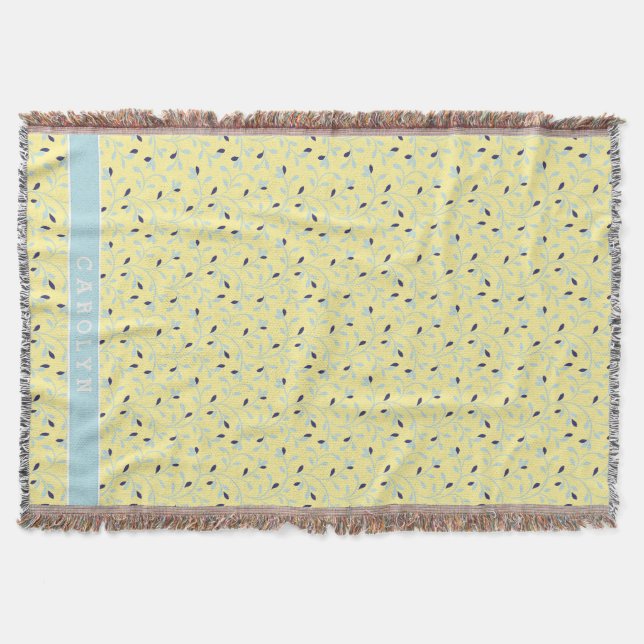 Söt, flickig, pastellgul blomster Mönster monogram Mysfilt (Framsidan)
