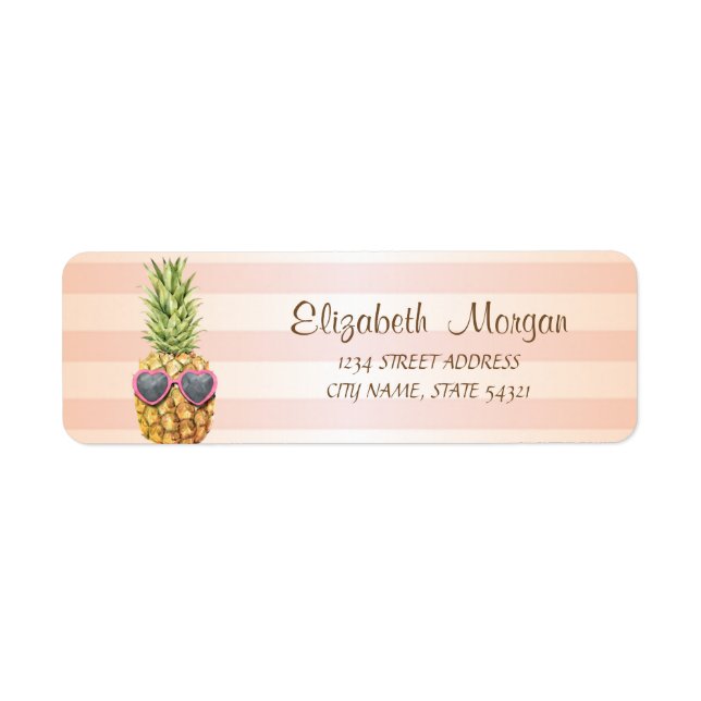 Söt, flickig randig, cool ananas  returadress etikett (Framsidan)
