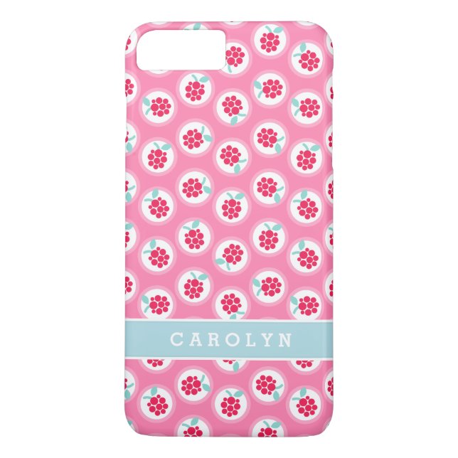 Söt flickig rosa hallonmönster monogram Case-Mate iPhone skal (Baksida)