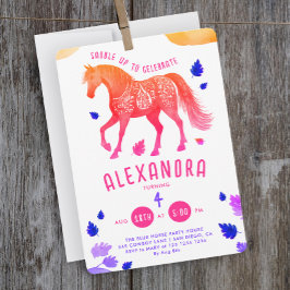 Söt flickig rosa lila häst Derby Pony Akvarell Inbjudningar