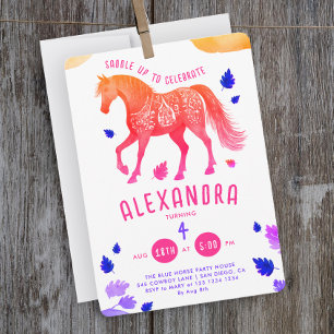 Söt flickig rosa lila häst Derby Pony Akvarell Inbjudningar