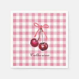 Söt flickig rosett körsbärs rosa gingham randig na pappersservett