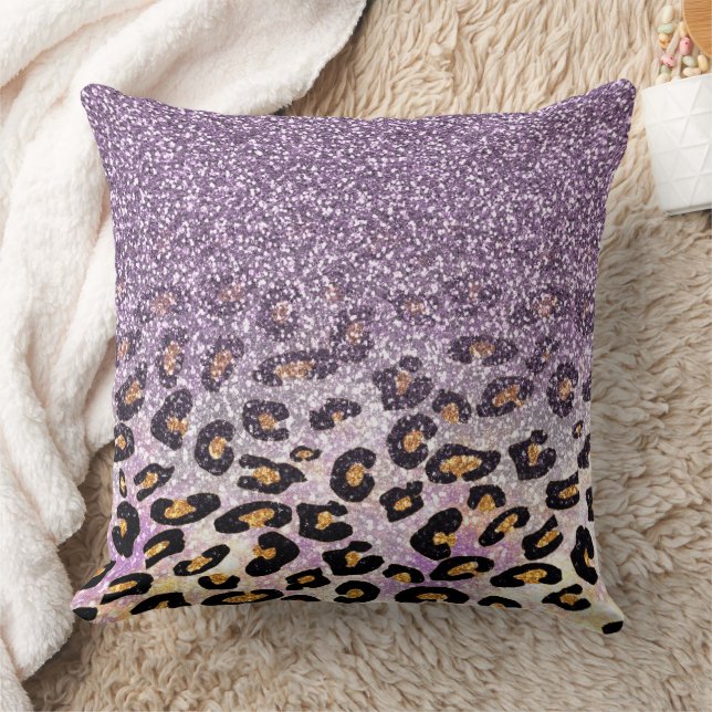 Söt flickig trendig lila falsk glitter leopard  kudde (Filt)