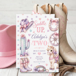 Söt flickig västern cowgirl häst födelsedag inbjudningar