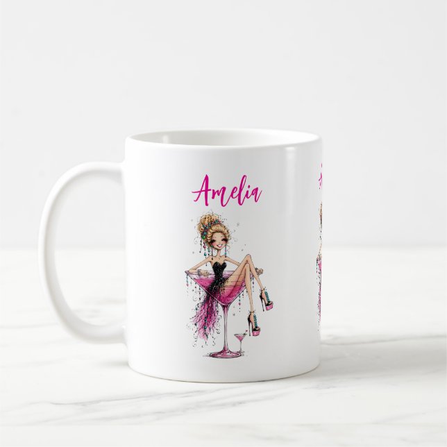 Söt flirtig dam i ett Martiniglas Kaffemugg (Vänster)