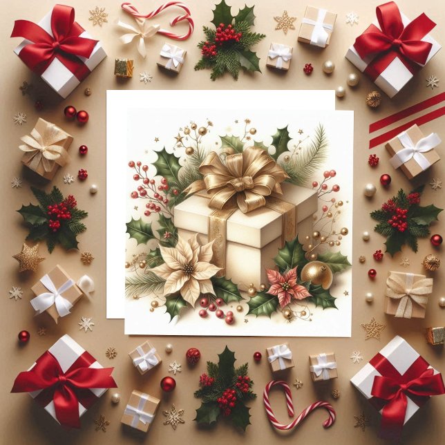 Söt flirtig julgran och gyllene band julkort (Skapare uppladdad)