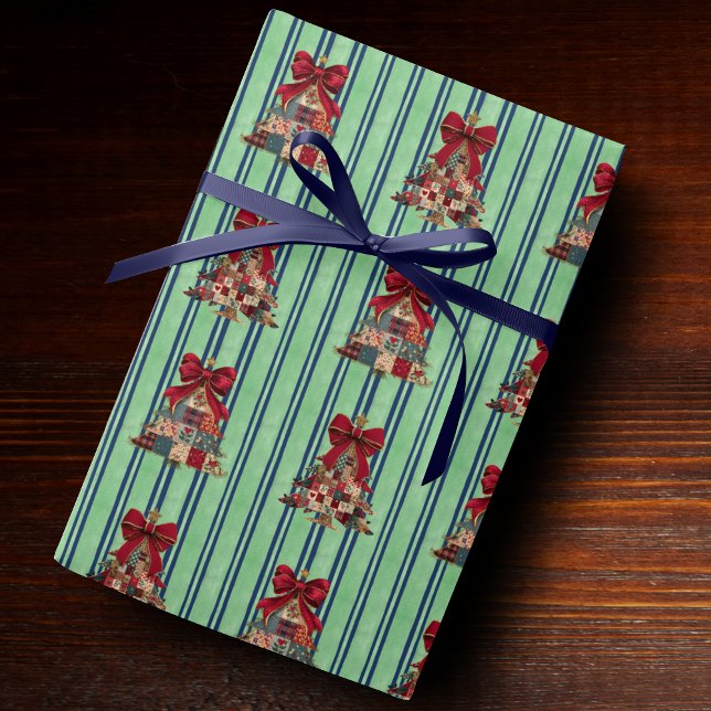 Söt flirtig lapptäcke julgran randig presentpapper (Skapare uppladdad)