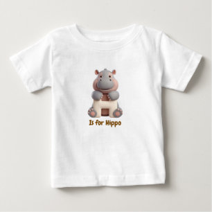 Söt Flodhäst Bokstav H Barn T-Shirt Djur Alfabet