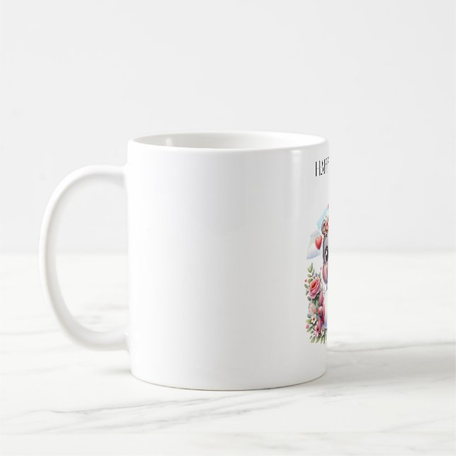 Söt flodhäst i hjärtplansflyg kaffemugg (Vänster)
