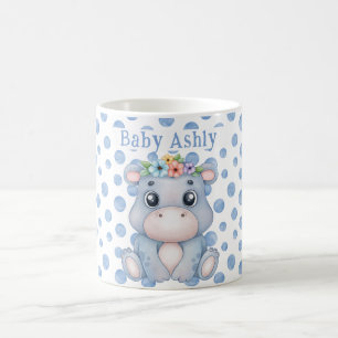 Söt flodhäst med bebisnamn blå prickar kaffemugg