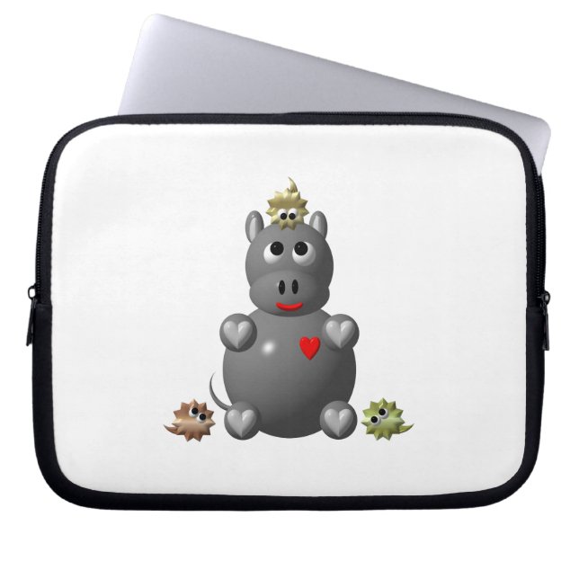 Söt flodhäst med hamstrar laptop fodral (Framsidan)